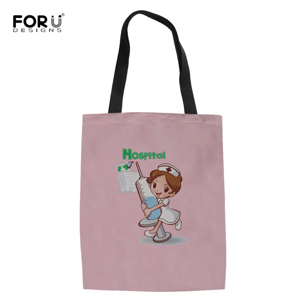 

FORUDESIGNS Cartoon Medical Nurse Bag Pattern Canvas Handbag Shopper for Ladies Cloth Shoulder Bag Designer School Bolso Mujer