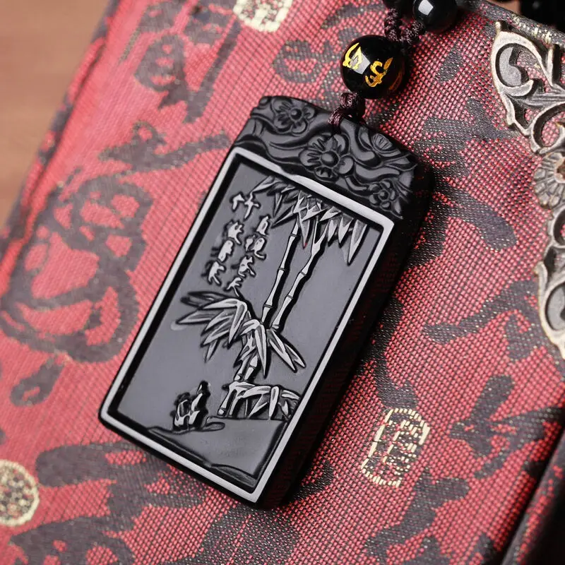 J натуральный черный камень бамбук газета пинг устойчиво растет кулон ожерелье |