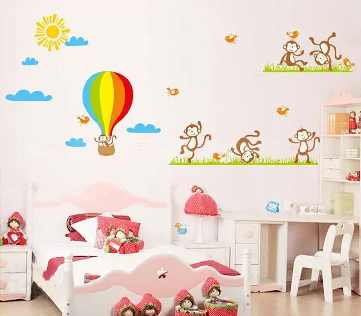 Популярные Мультяшные наклейки на стену со съемной маленькой обезьянкой луга