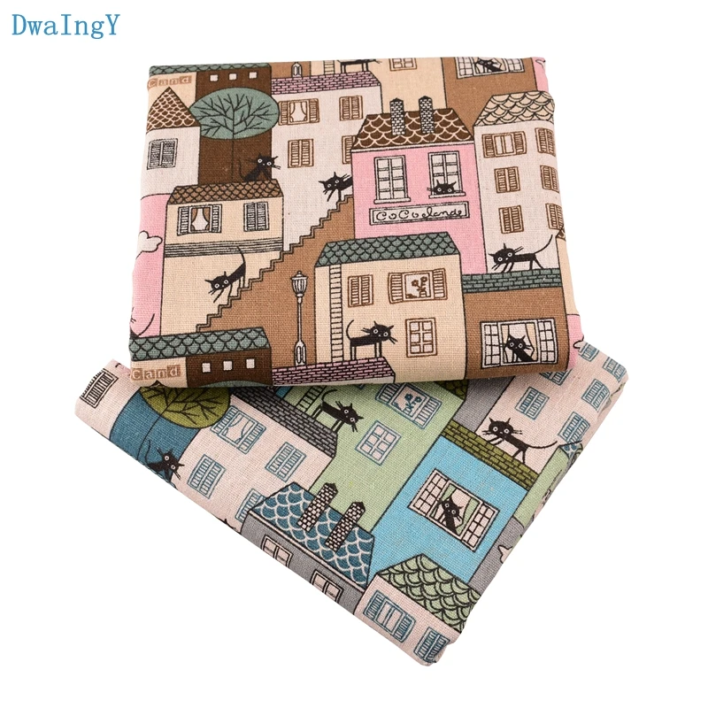 DwaIngY Cat& house, хлопковая льняная ткань для шитья, стеганая, для дивана, занавеса, сумка, подушка, покрытие для мебели, материал полуметра