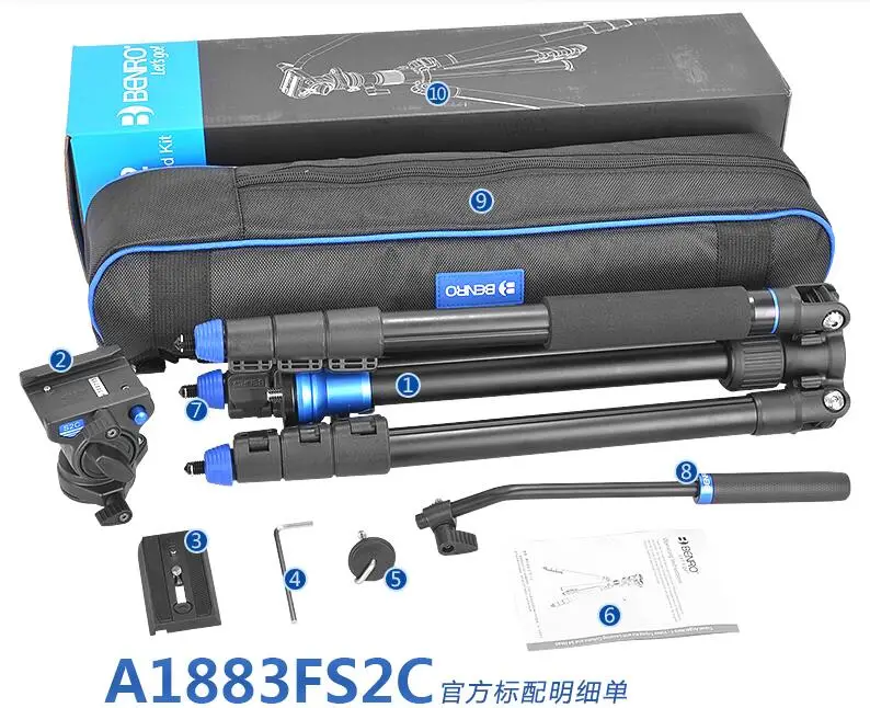 

BENRO Tripod Kit Aero 2 A1883fS2c Professional Aluminum Tripod For Video Camera 3D Fluid Head Videotape Dual-use