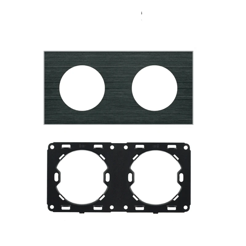 Double Panel L1 настроить DIY для настенного выключателя гнездо только рамка панели черный Алюминиевый металлический панельный каркас Singel, двойной, тройной, четырехместный панель - Цвет: Double Panel