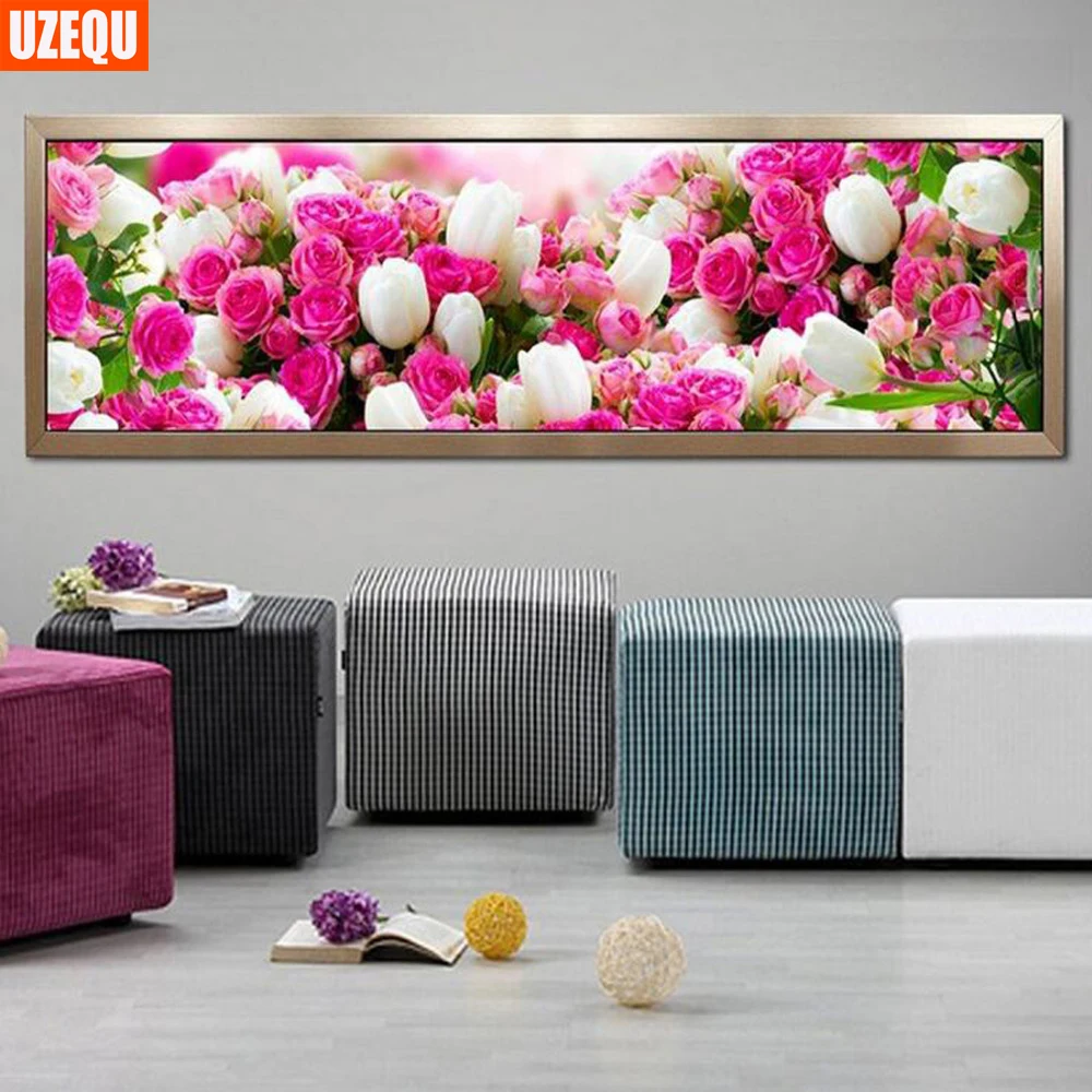 UzeQu 5D DIY Алмазная вышивка крестиком цветок роза море полная круглая 3D мозаика