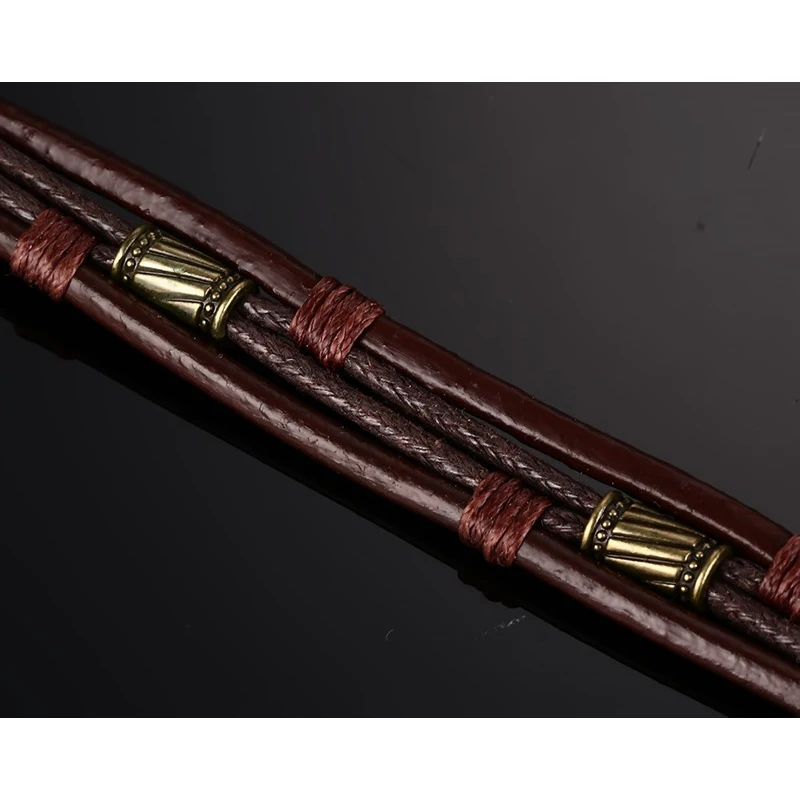 XUANPAI Мужской винтажный кожаный браслет на запястье из коричневой веревки Masculino