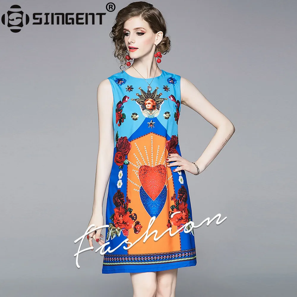 Женское платье без рукавов Simgent повседневное мини с цветочным принтом и круглым