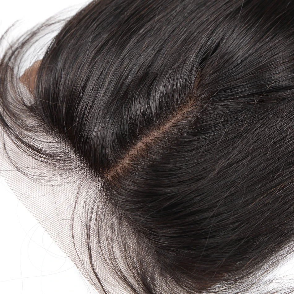 Rosabeauty прямая шелковая основа закрытие Remy бразильские волосы 4X4 шелковое закрытие с отбеленными узлами средняя часть