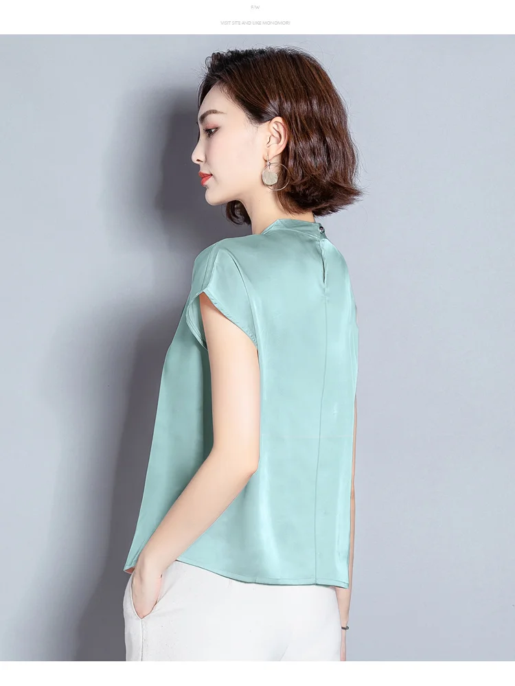 женские 2019 летняя футболка рукавами короткими однотонная шифоновая блузка