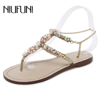 niufuni women sandals 2022 fashion rhinestones diamond chain shoes crystal flats rome clip toe sandals gladiator big size 35 47