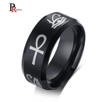 egypt eye of horus ankh cross rings for men women black 8mm stainless steel prayer male anel jewelry