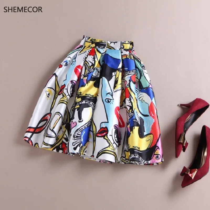 Женская плиссированная мини юбка с цветочным принтом SHEMECOR граффити на весну и