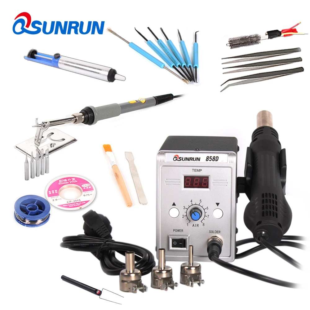 Qsunrun 858D 700 Вт паяльная станция BGA, 858D+ паяльная станция ESD, светодиодный паяльная станция с цифровым дисплеем и держатель фена