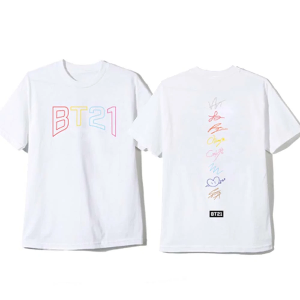 Новый Kpop BTS Подпись мультфильм хлопковая Футболка короткий рукав Мода для