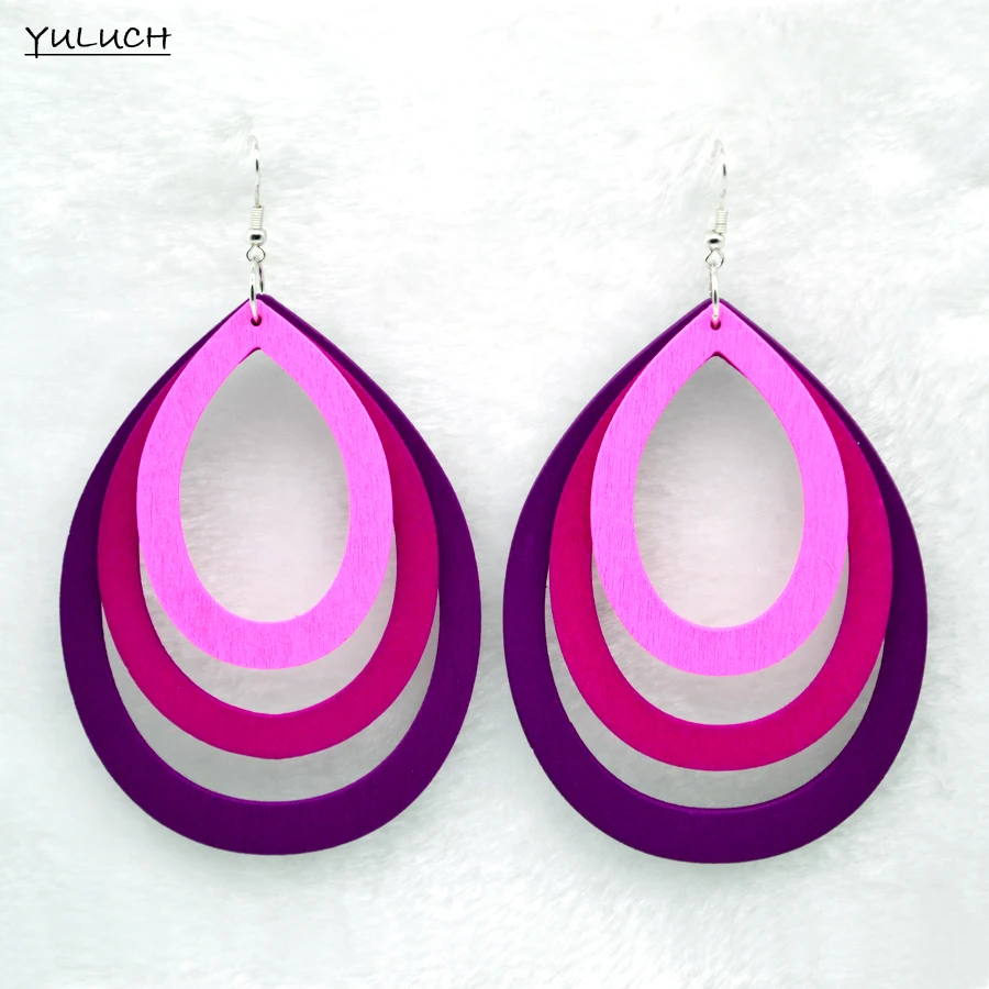 Новинка 2016 г. деревянные серьги с подвесками в виде листьев трехцветные длинные