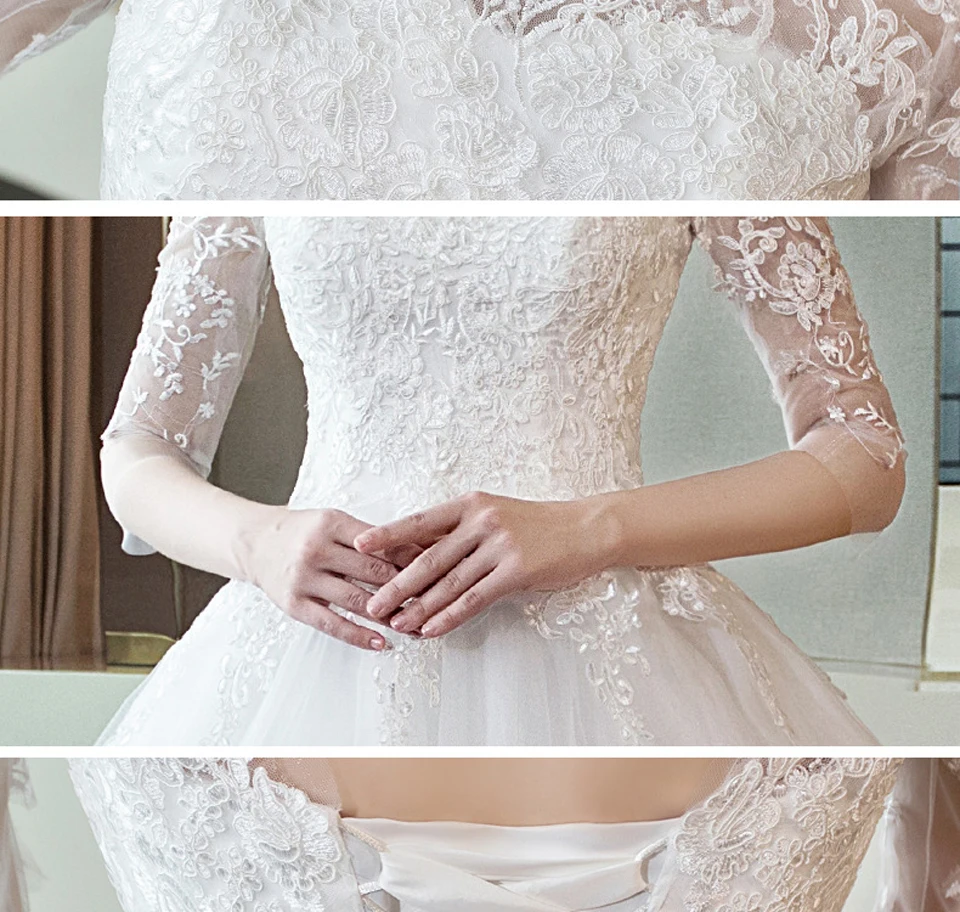 LAMYA элегантное бальное платье с О-образным вырезом больших размеров Vestido De Noiva с кружевным рукавом, свадебное платье, кружевное свадебное платье с аппликацией по индивидуальному заказу