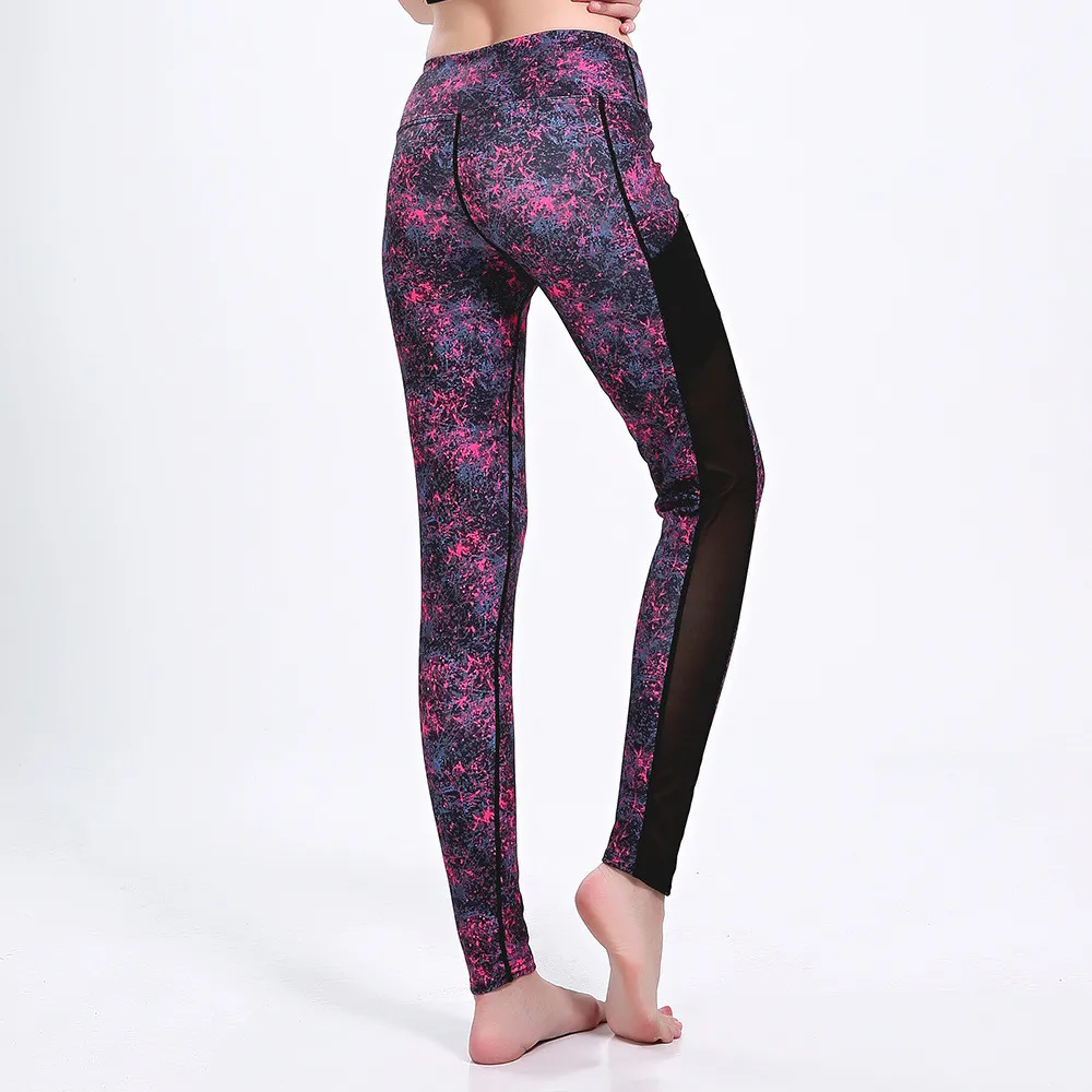 Легинсы для фитнеса с высокой талией черные красные смешанный рисунок сетка