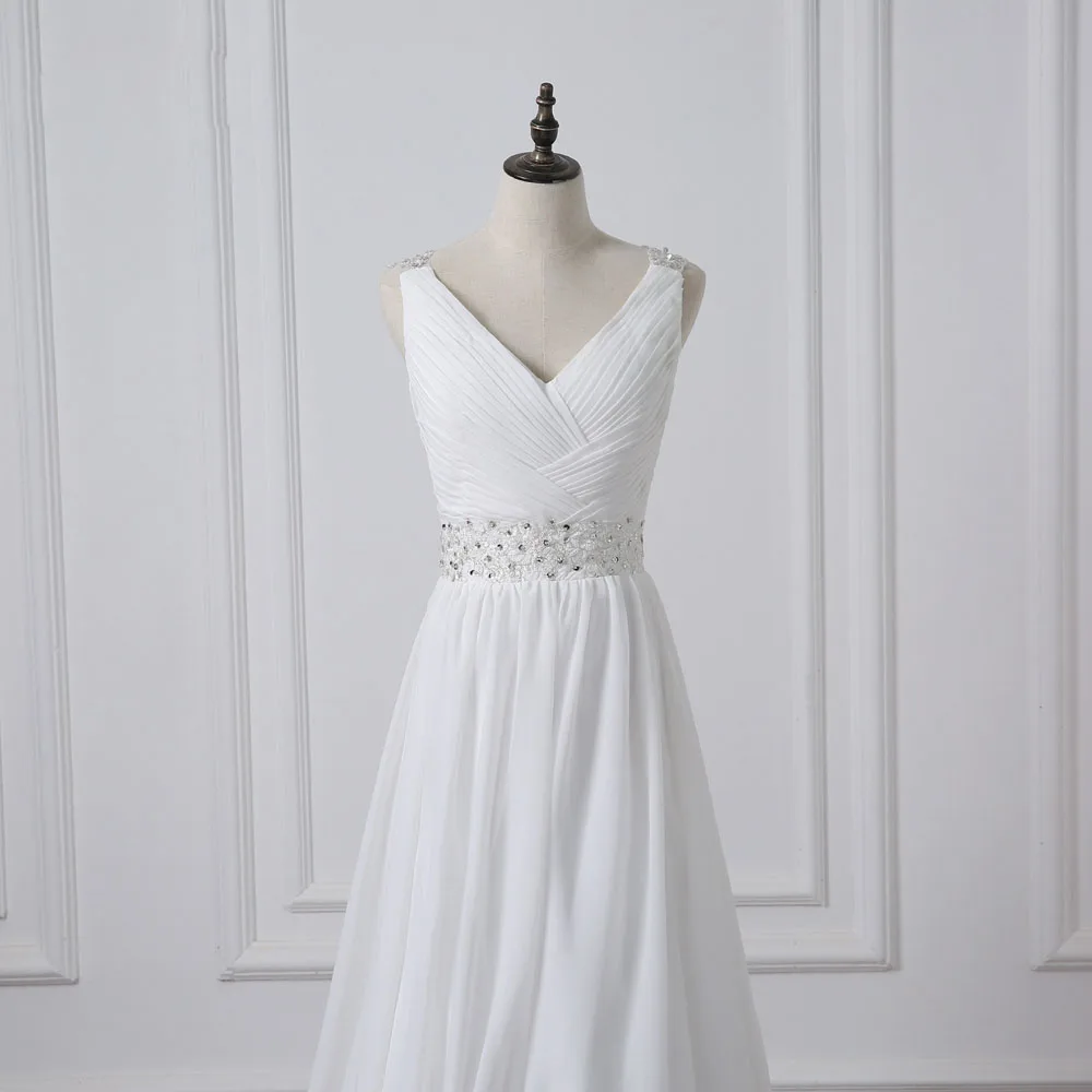 Платье для свадьбы Пляжное с треугольным вырезом из шифона бусинами на заказ 2019 |