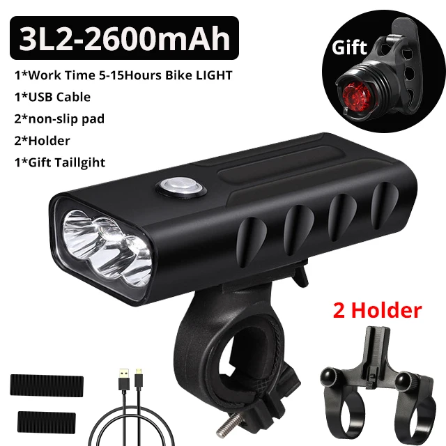 3L2 5 hour 2 holder 15000Lum 2/3* L2/T6 USB Перезаряжаемый Встроенный 5200 мАч 3 режима велосипедный светильник, водонепроницаемый головной светильник, Аксессуары для велосипеда, задний светильник - Цвет: 3L2 5 hour 2 holder