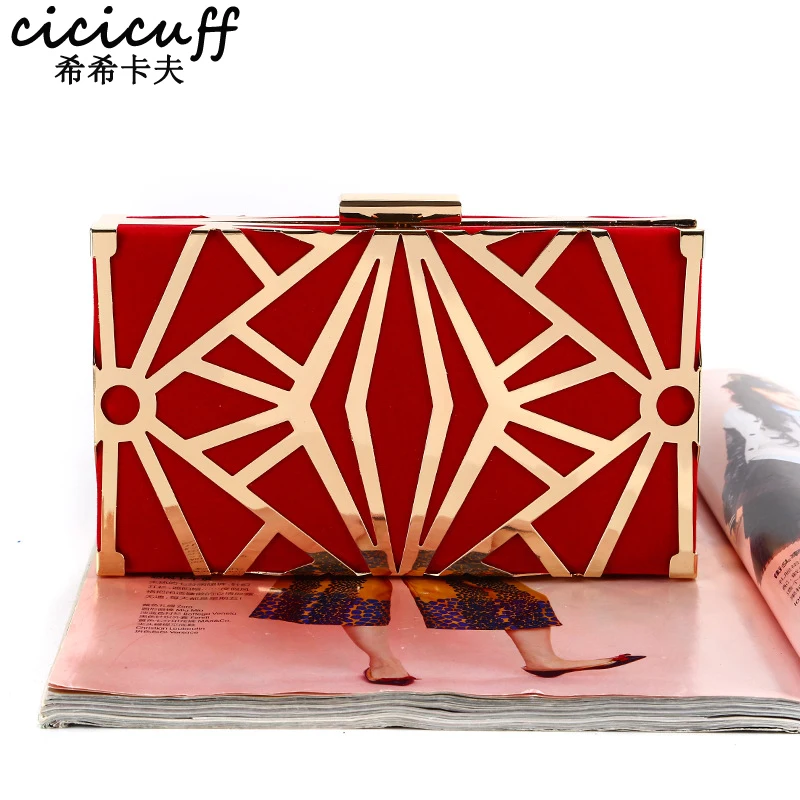 

Unique Geometric Hollow Out Design Women Clutch Bag Female Chain Handbag Velour Evening Bag Day Clutches Wedding Party Purse New