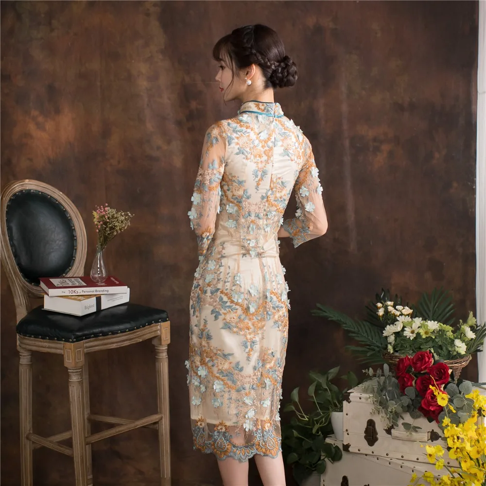 Shanghai история высокое Разделение рыбий хвост длинное платье Qipao Cheongsam шнурок китайский Oriental платье Русалка китайский Для женщин платья