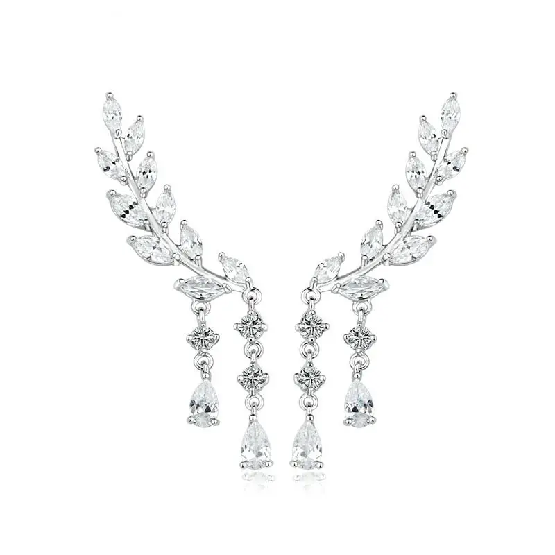 e16-Silver Модные хрустальные серьги с крыльями ангела для женщин, длинные висячие серьги для девочек, ювелирные изделия, подарок, вечерние - Окраска металла: e16-Silver