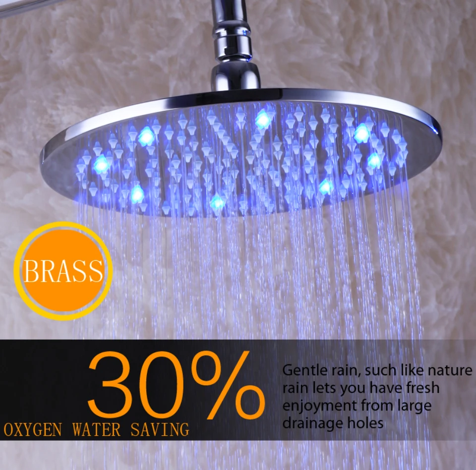 Латунная Ванна Носик 10 дюймов Круглая Термочувствительная Светодиодная насадка