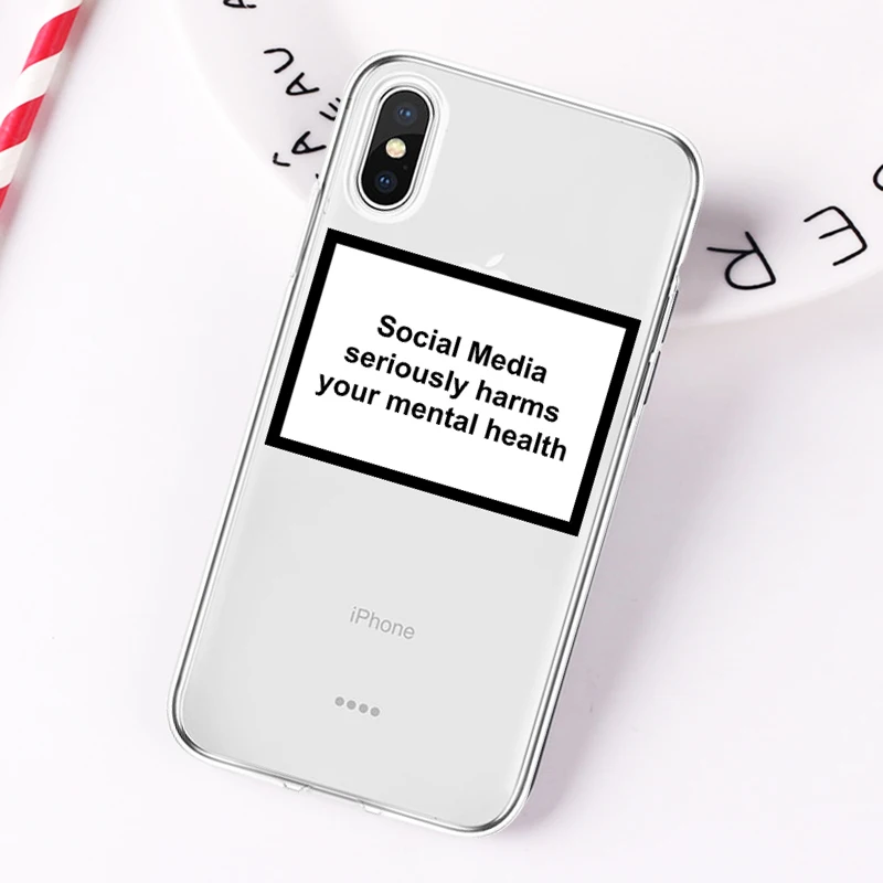 social media seriously harms your mental health soft Silicone clear phone case for iPhone X XR XS Max 6 7 8 plus 5 5s 6s cover |