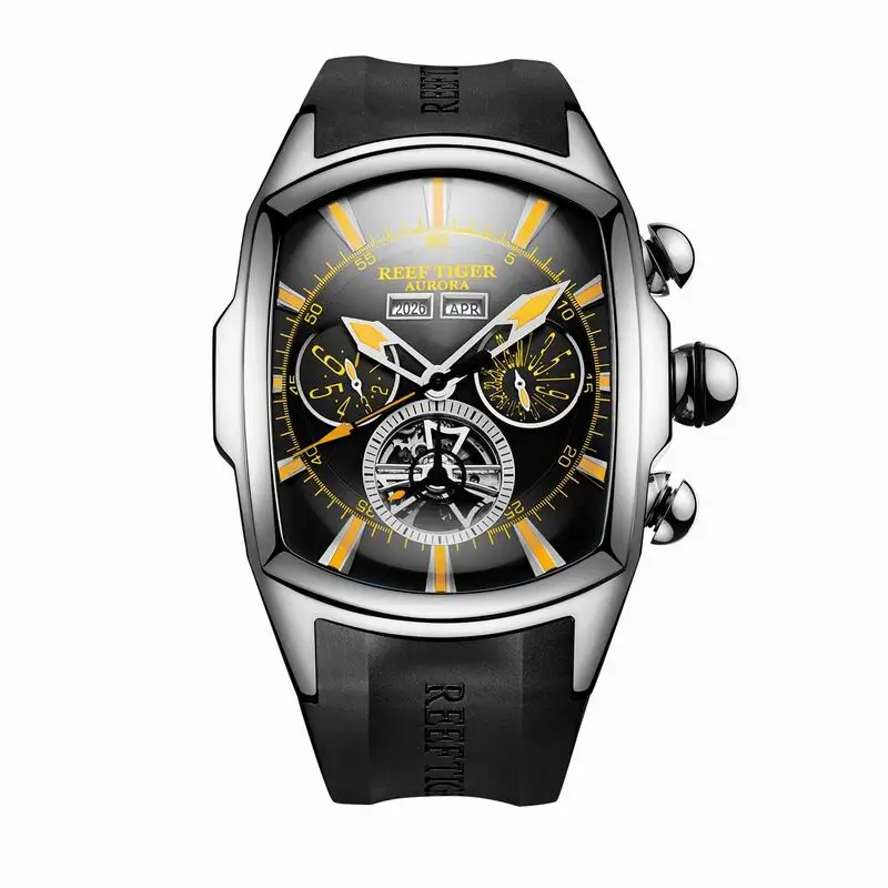 Reef Tiger/RT большие спортивные часы мужские Tourbillon Резиновый Ремешок Автоматические светящиеся водонепроницаемые часы Relogio Masculino+ коробка RGA3069 - Цвет: 14