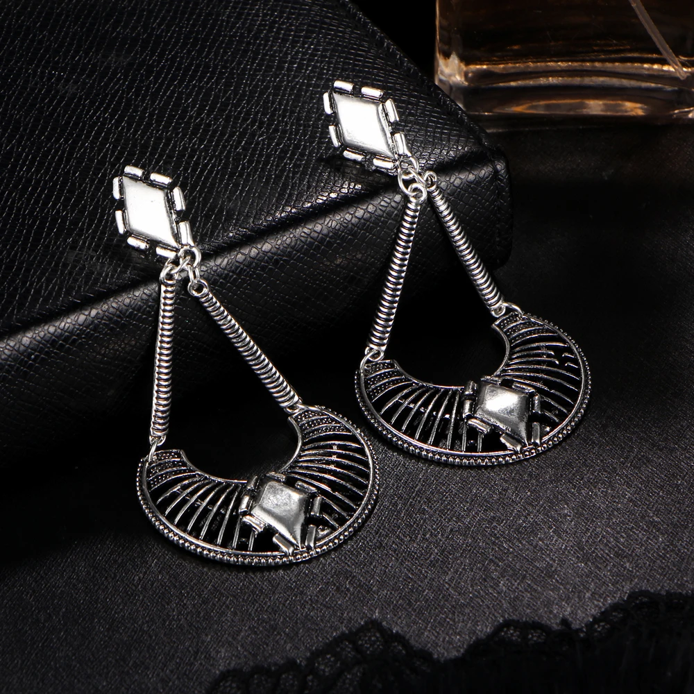 IF ME Retro Tibet Sector Hollow out Silver Color Drop Earrings for Women Antique Dangles Brincos Jewelry Female | Украшения и