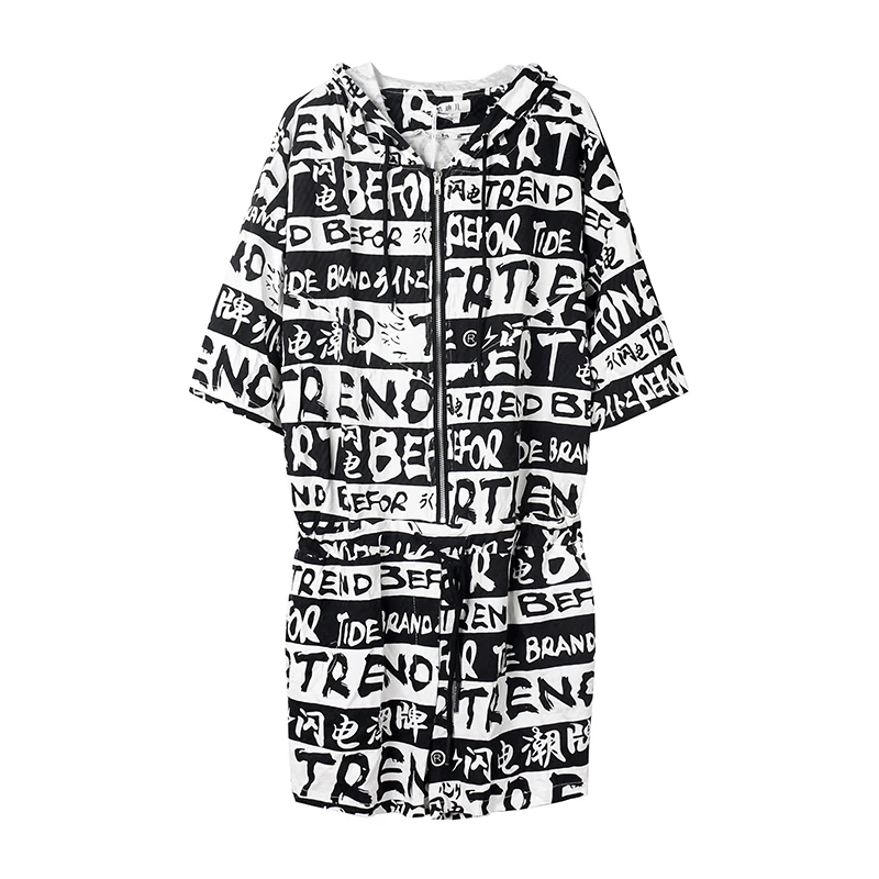 Vefadisa Women Black Red Playsuits 2019 Summer Letter Print Character Hooded ZQY107A | Женская одежда