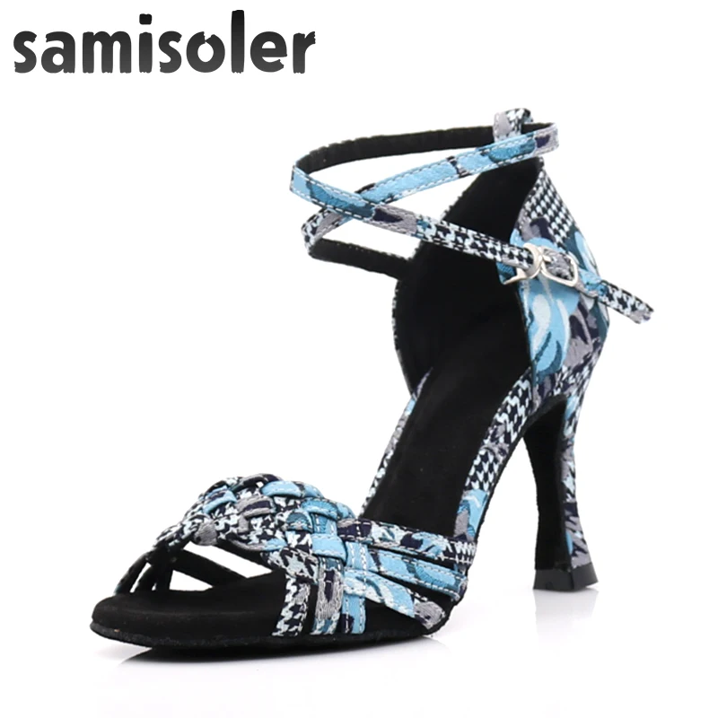 

Женские атласные сандалии Samisoler, туфли для латиноамериканских танцев, туфли на высоком каблуке с мягкой подошвой и прямым каблуком, новинка ...