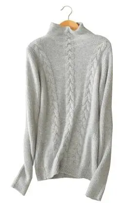 light grey Козий кашемир утолщаются витой вязаный женский модный пуловер свитер полувысокий воротник S-2XL сплошной цвет опт розница - Цвет: light grey