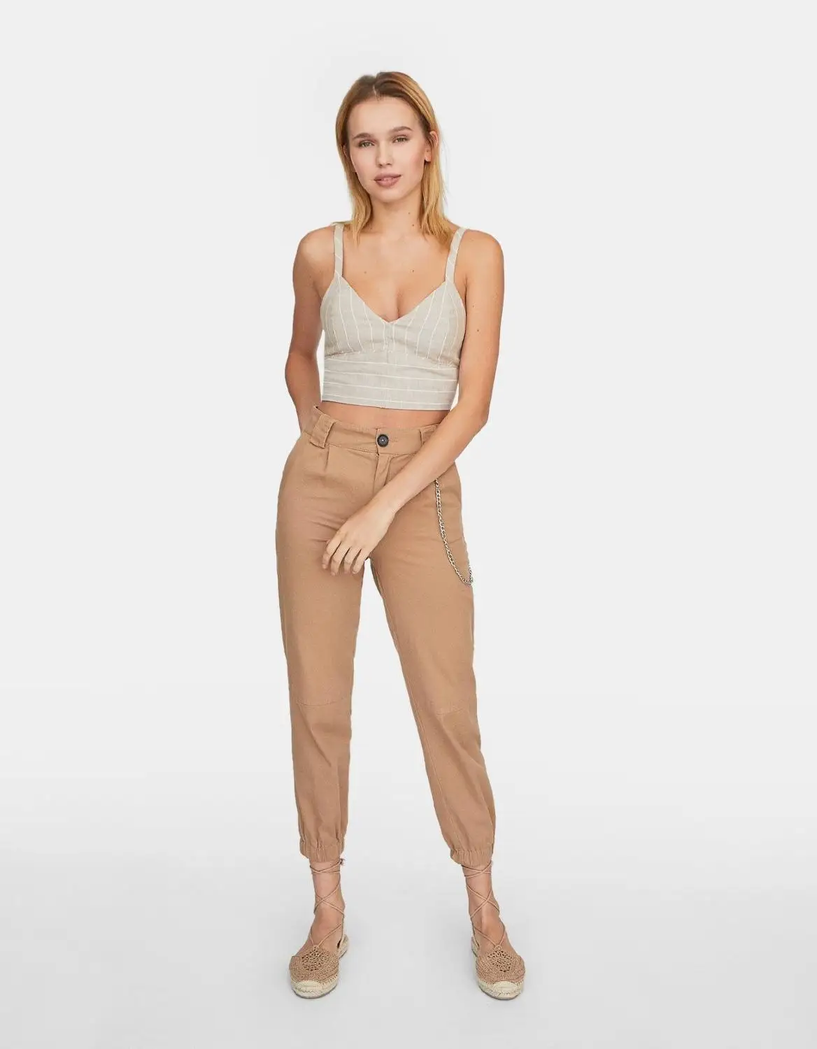 Увядшие брюки карго для женщин с цепочкой high street хаки Твердые pantalones mujer pantalon femme шаровары брюки для женщин