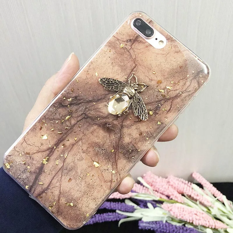 Блестящие Чехлы под мрамор из золотой фольги для iPhone X XS XR 11 Pro Max 3D Bee Мягкий ТПУ чехол для iPhone 7 8 6S Plus блестящая задняя крышка Fundas