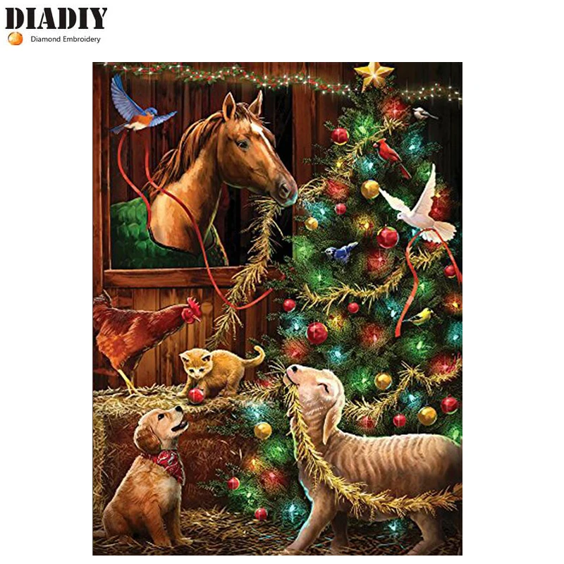 DIADIY полный квадрат/Круглый Алмаз 5D DIY Алмазная картина &quotРождество собака и