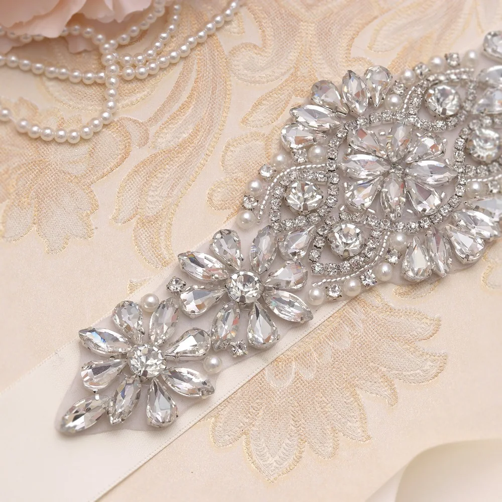 yanstar Pearls Beads Wedding Belt Silver Rhinestones Bridal Sash Crystal Dresses For Decoration XY824 | Свадьбы и торжества