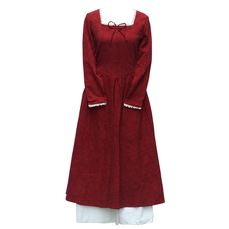 Spring Autumn Women Dress Court Style Vintage Lace Elegant Ladies Slim Corduroy Sexy Slit Wine Red Long Clothes | Женская одежда
