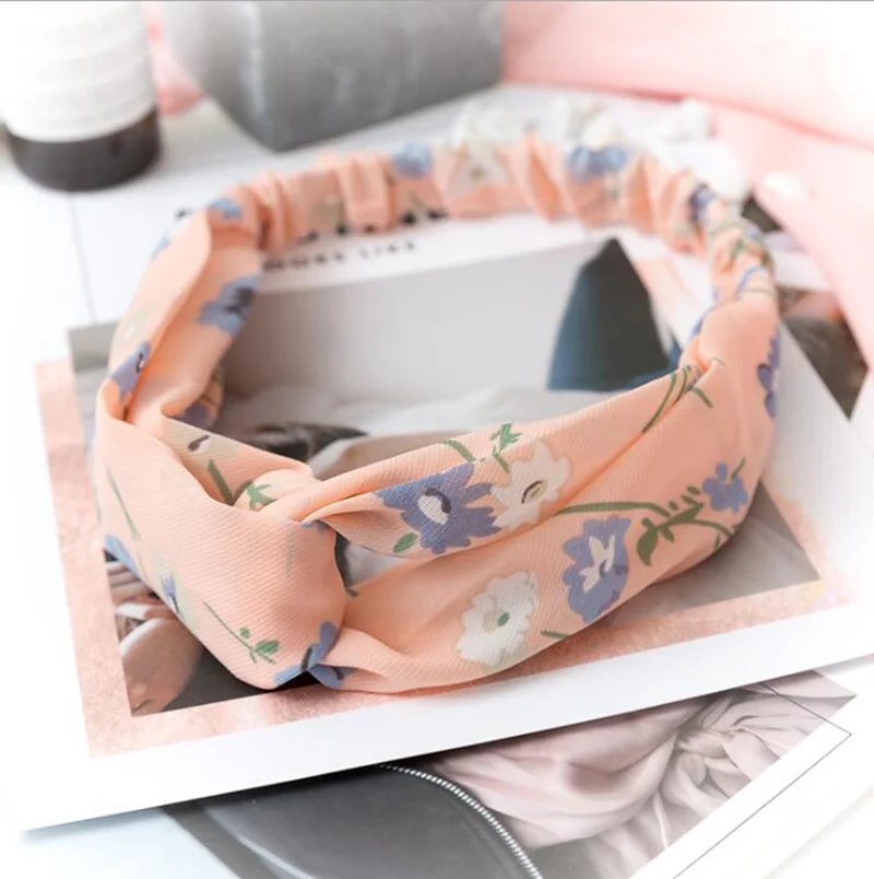 Style 2 Шифоновая повязка на голову для женщин, Винтажные эластичные резинки для волос с перекрестным узлом, Мягкая повязка на голову для девушек, аксессуары для волос, Летняя распродажа - Цвет: Style 2