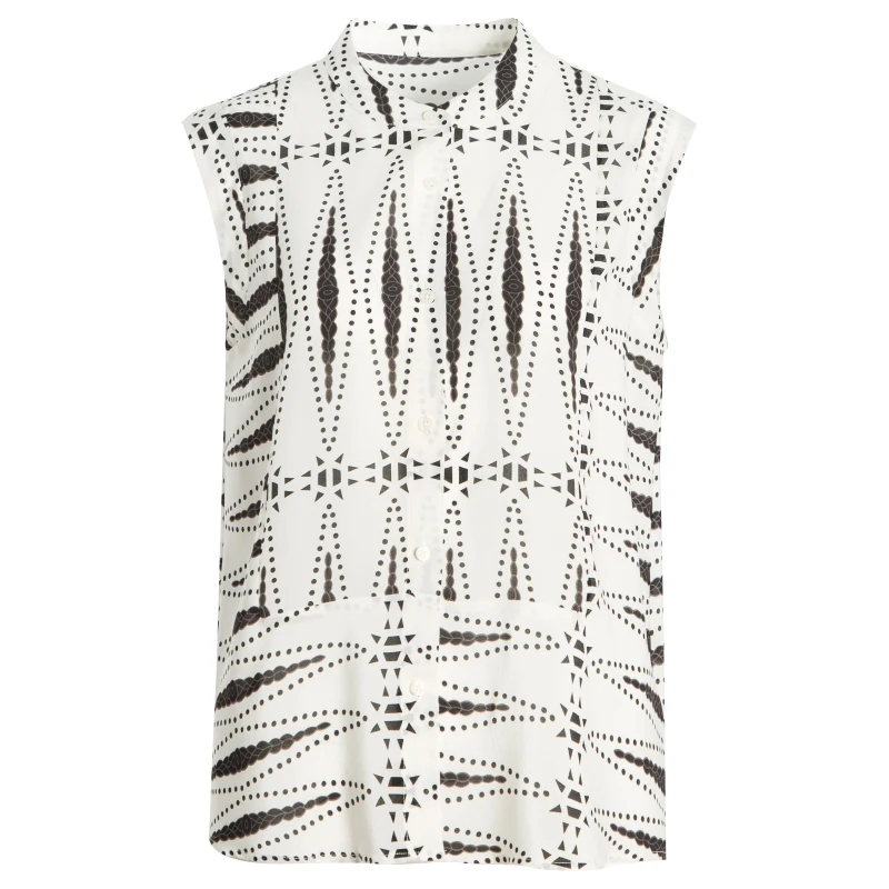 Women Blouse 100% REAL SILK Crepe Print White Shirt Stand Collar Sleeveless Blouses 2019 Summer Office Lady Tank |