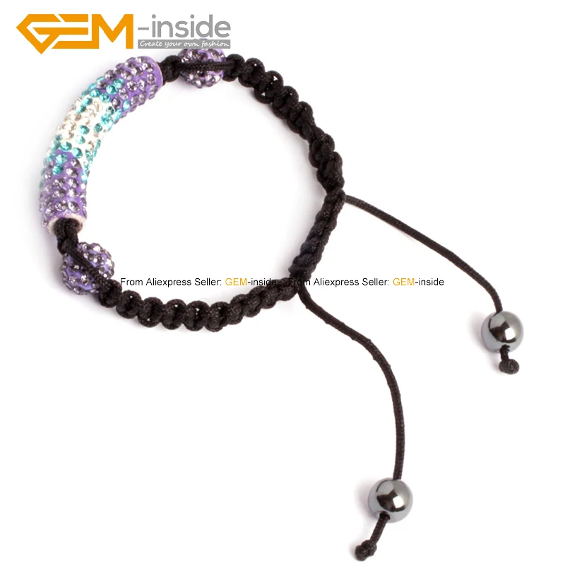 Colorful Shambhala Tube Beads Bracelets CZ Crystal Pave Fashion Jewelry For Women Adjustable Length 7.5inch | Украшения и