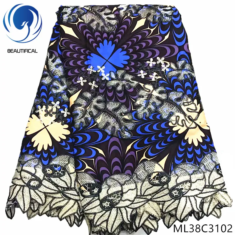 BEAUTIFICAL африканская кружевная ткань Новое поступление хлопок воск смесь гипюр кружевная ткань для женщин 6 ярдов Африканское восковое кружево ML38C31