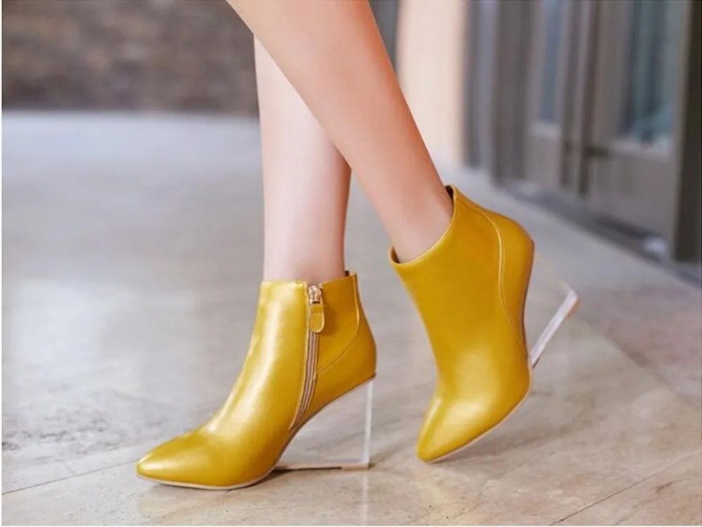 ALLBITEFO/size33-41; брендовые Модные женские ботинки из натуральной кожи; Ботильоны на танкетке со стразами; женские вечерние туфли; женская обувь на высоком каблуке