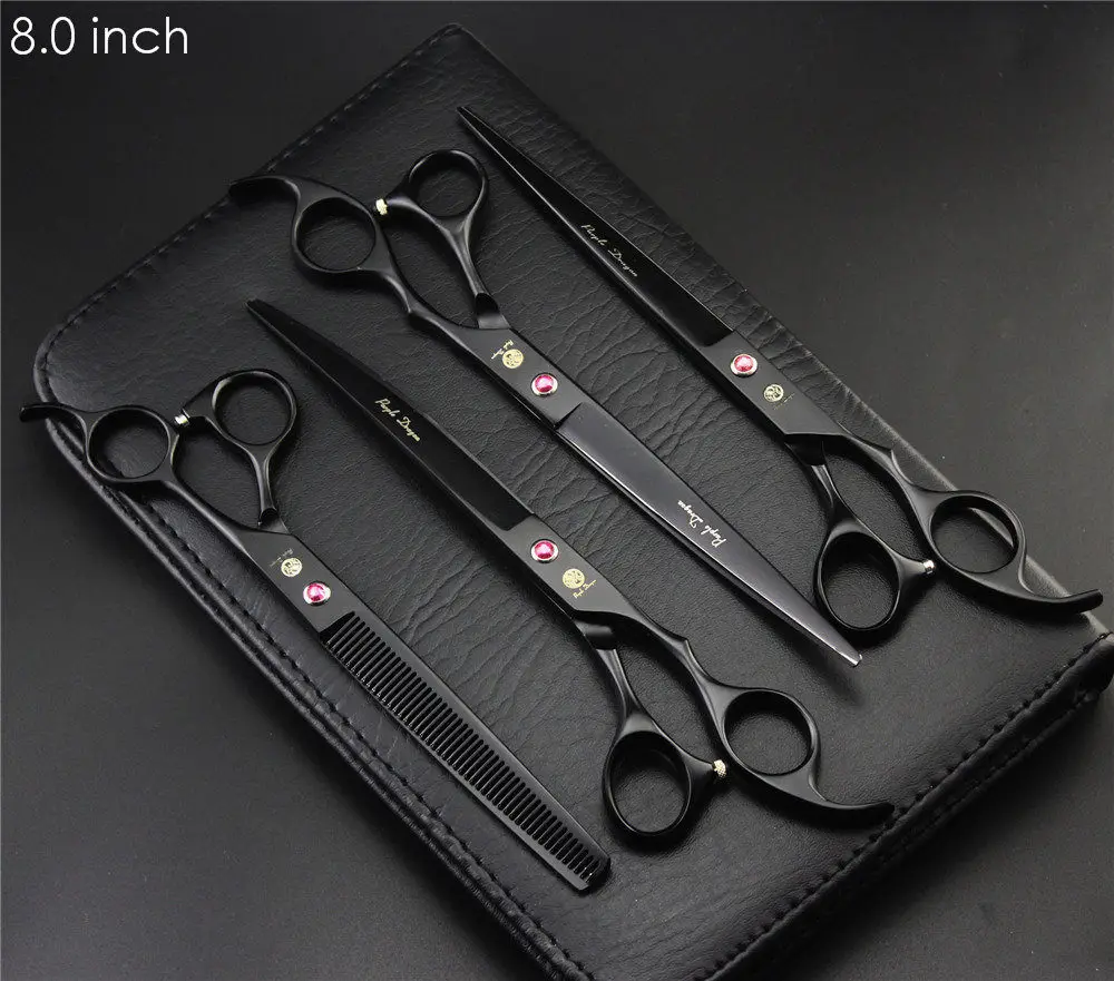 8 inch Black 4 шт./компл. профессиональный набор ножниц для груминга домашних животных 7 дюймов 8 дюймов прямые человеческие волосы+ изогнутые+ филировочные ножницы острый край ножницы для стрижки волос - Цвет: 8 inch Black
