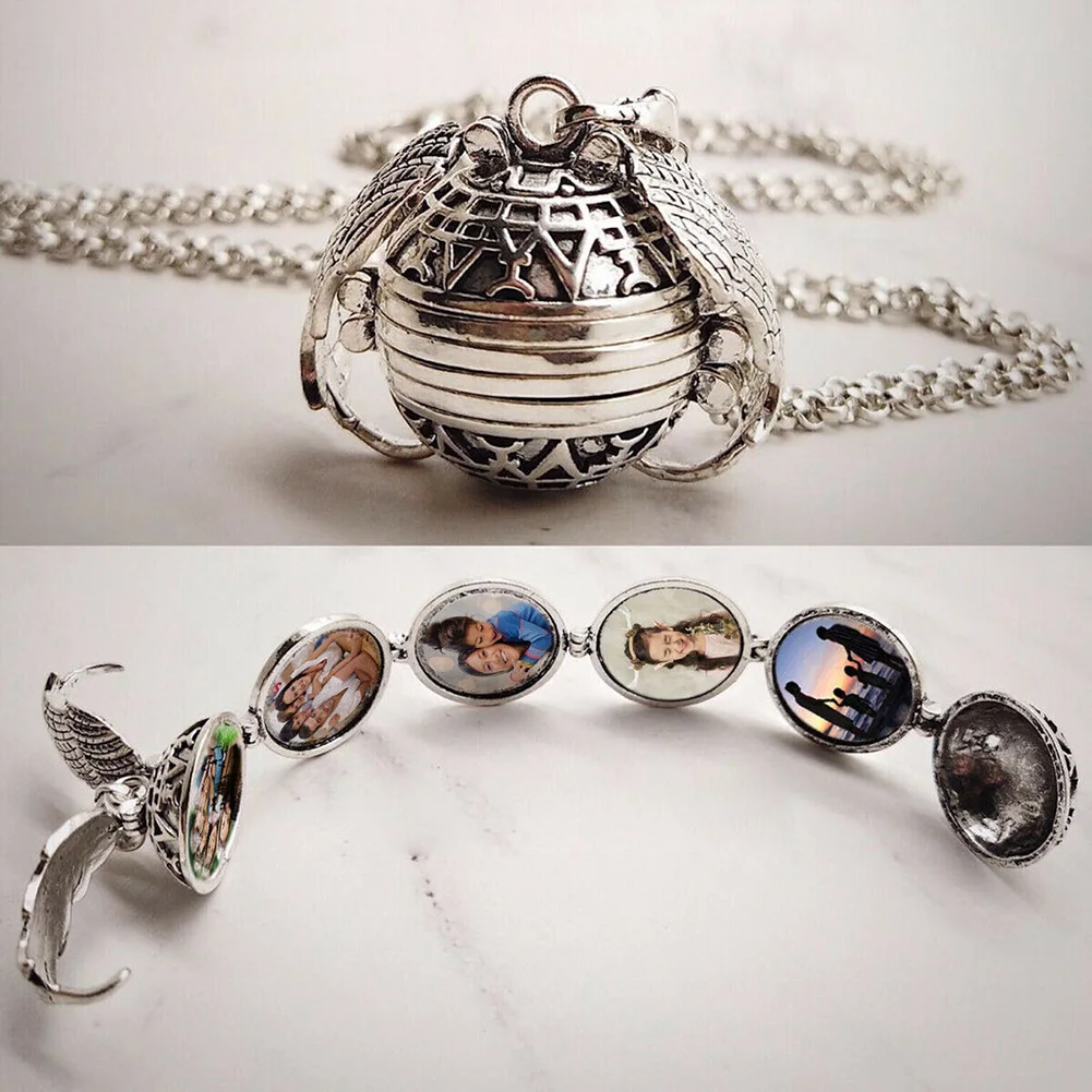 

5 Photo Locket Family Tree Necklace Necklace Ball Angel Wing Pendant Expanding Ancient Gold Rose Gold