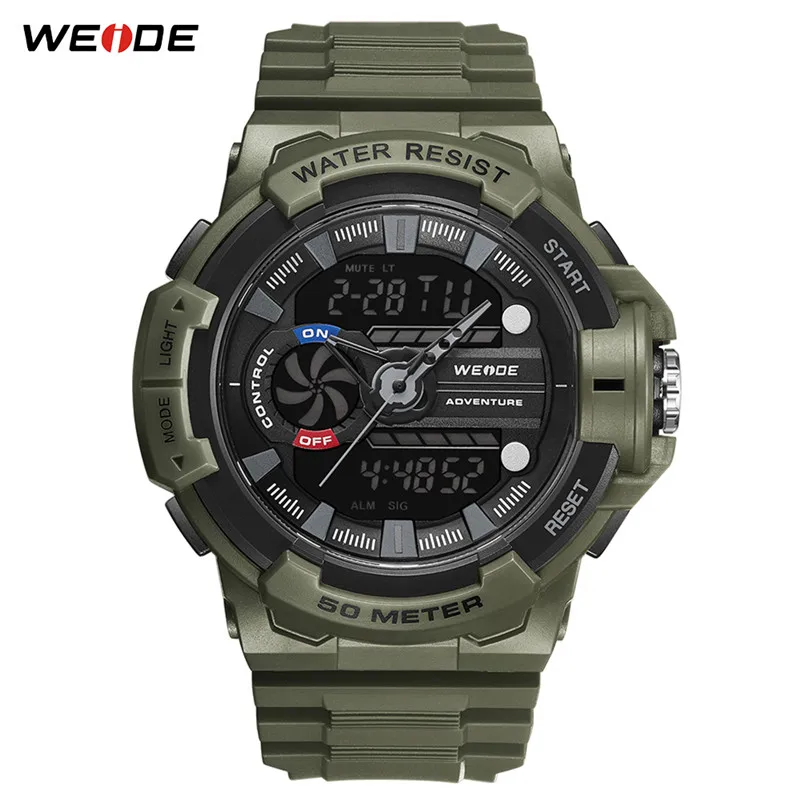 WA3J8009-8C WEIDE мужские цифровые 50 метров водонепроницаемые часы спортивный будильник Дата аналоговые цифровые военные армейские кварцевые PU ремешок наручные часы - Цвет: WA3J8009-8C