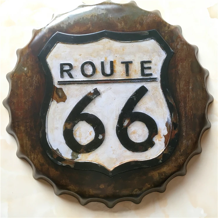 ROUE 66 Large Beer Cover Tin Sign Logo Plaque Vintage Metal Painting Wall Sticker Iron Bar KTV Store Decorative 40X40CM | Дом и сад