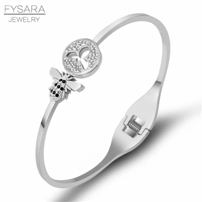 Silver FYSARA классический дизайн насекомых пчелы браслет с кристаллами браслет для женщин из нержавеющей стали браслет золотого цвета Браслеты Знаменитые ювелирные изделия - Окраска металла: Silver
