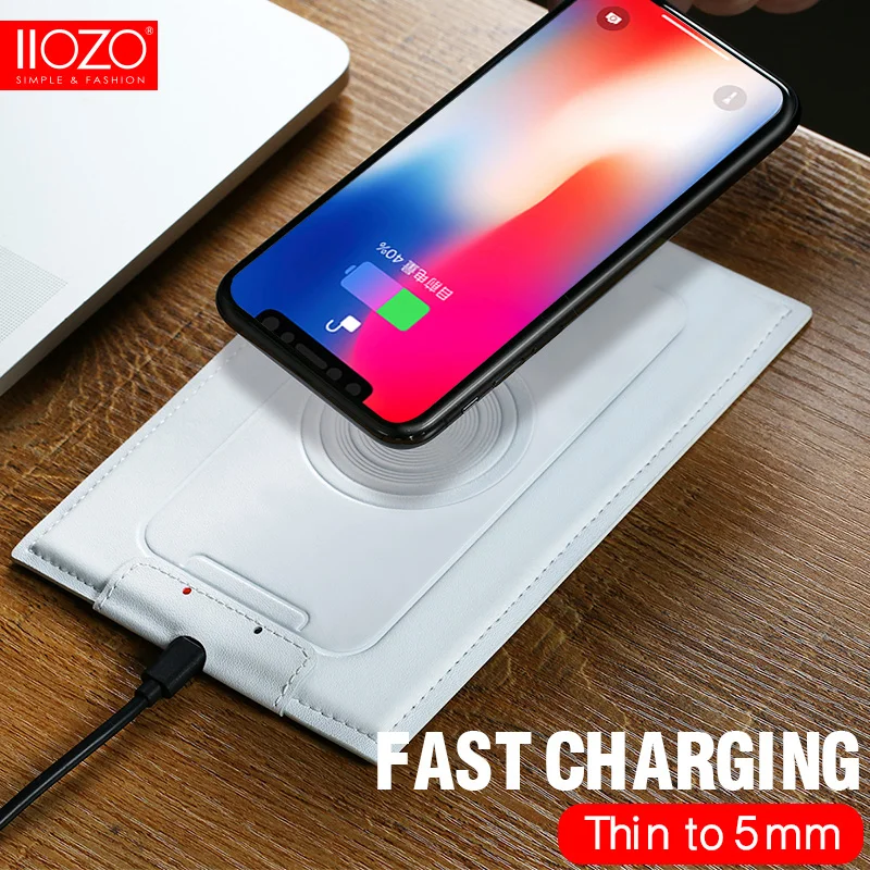 IIOZO QI Беспроводной Зарядное устройство для iPhone X 8/8 Plus 5 мм кожи ручной выделки для samsung Note8 S8 S7 S6 Edge быстрая Беспроводной Зарядное устройство Pad