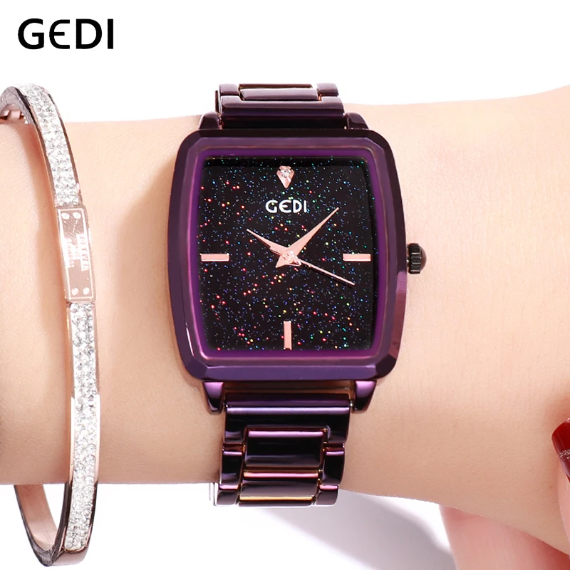 GEDI Элитный БРЕНД Звездное для женщин часы сплав ремешок Rosegold повседневные