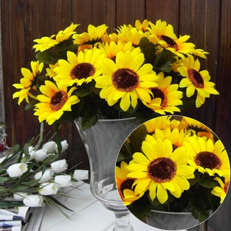 1 пряди 7 головок подсолнуха искусственный цветок обеденный стол ретро искусство