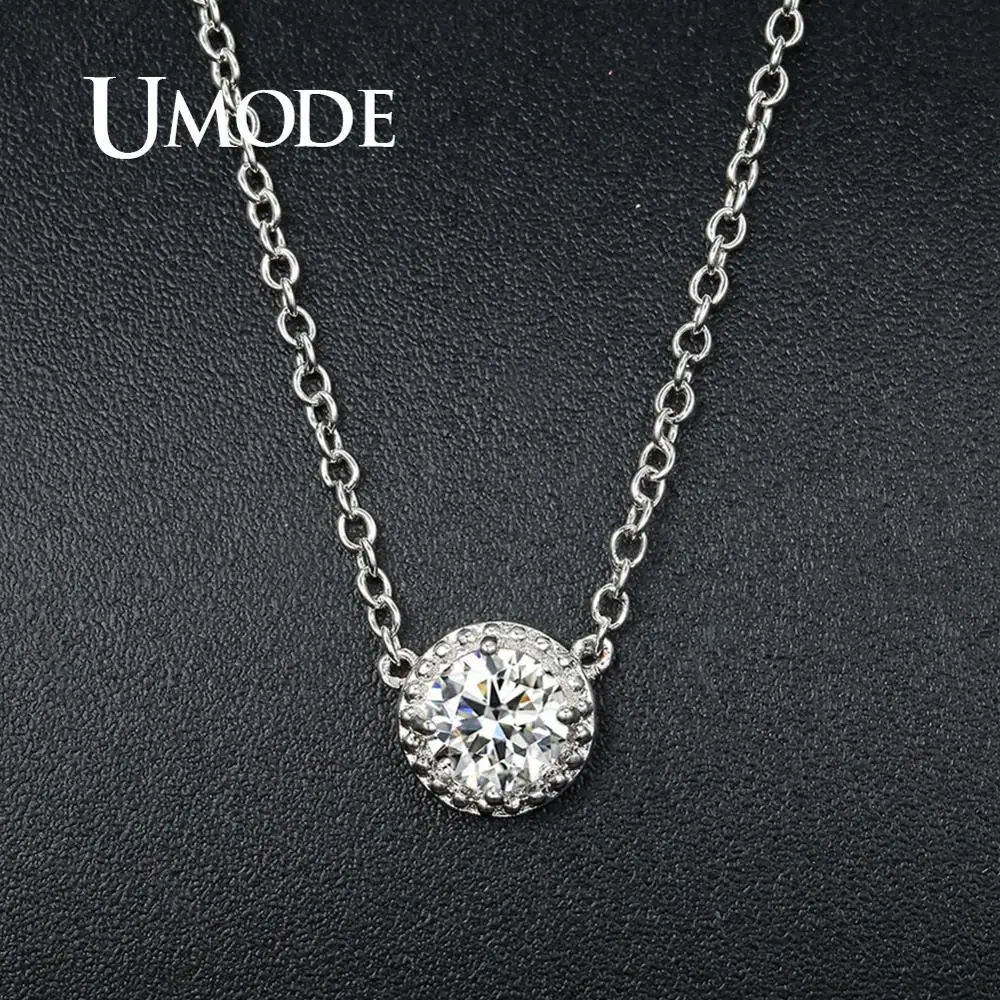 Модная круглая цепочка UMODE с кулоном из фианита и кристаллов ожерелья для женщин